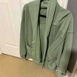 Cozy Green Open Front Jacket FREE PEOPLE